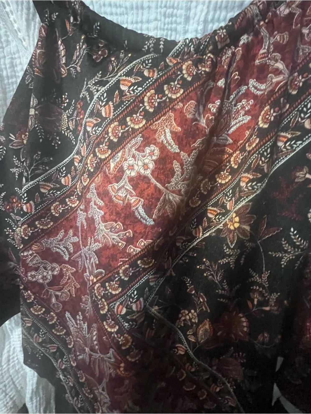 Boho Floral Paisley Wrap Skirt in Burgundy and Black